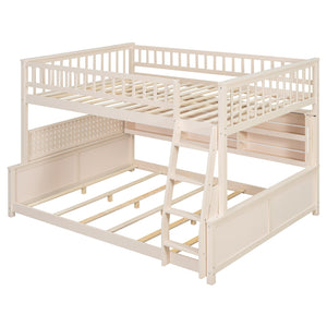 English Elm Full Xl Over Queen Bunk Bed Pinewood Frame with Led Lights Shelving Pegboard Beige LT000279AAA