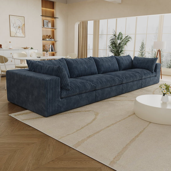 English Elm 157.6" Corduroy Modular Cloud Sofa Feather Fill Deep Lounge Seating for Living Room Blue W2824S00193