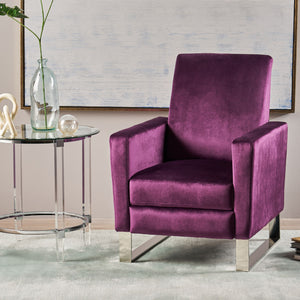 English Elm Christopher Knight Home® - Arvin Plush Push-Back Recliner with Stainless Steel Legs — Modern Fabric Comfort for Living Rooms Purple 65272.00NVLTEGGPL