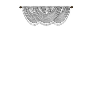 JLA Home Madison Park - Faux Lustrous Silk Waterfall Valance with Tassel Trim, OEKO-TEX Certified Draped Accent for Windows Silver MP41-7410