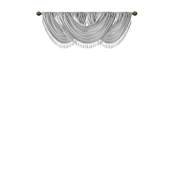JLA Home Madison Park - Faux Lustrous Silk Waterfall Valance with Tassel Trim, OEKO-TEX Certified Draped Accent for Windows Silver MP41-7410