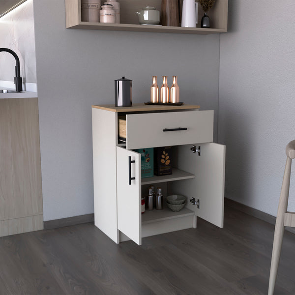 English Elm Pantry Cabinet 33.5"H Compact Storage with Drawer & 2 Shelves, Double Doors, Durable Engineered Wood B097P221382