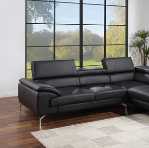 English Elm Black Bonded Leather Sectional 2-Pc Sofa Set with Adjustable Headrests, Plush Arms & Metal Legs B011S01200