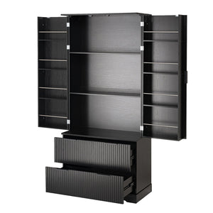 English Elm 72" Modern Fluted Pantry Cabinet with 2 Large Silent Drawers, 8-Door Spice Rack & Adjustable Shelf Organizer Black W2917P294988