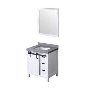 English Elm White Bath Vanity With Grey Quartz Countertop & Mirror - Stylish Storage, Soft-Close Drawers, Durable Design B2731S00711-GIGA