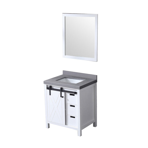 English Elm White Bath Vanity With Grey Quartz Countertop & Mirror - Stylish Storage, Soft-Close Drawers, Durable Design B2731S00711-GIGA