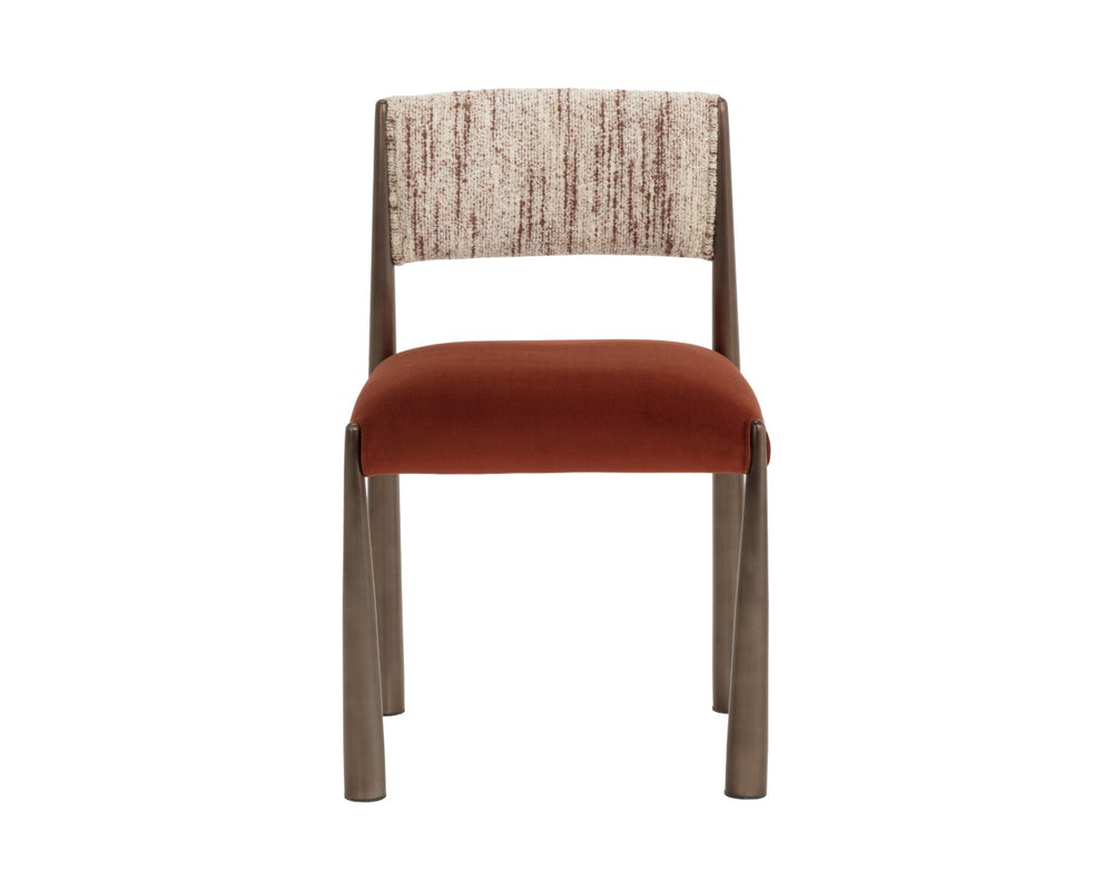 Sunpan BAYARD Dining Chair - Two-Tone Terri Nutmeg & Meg Rust Upholstery with Dark Bronze Metal Legs 112687