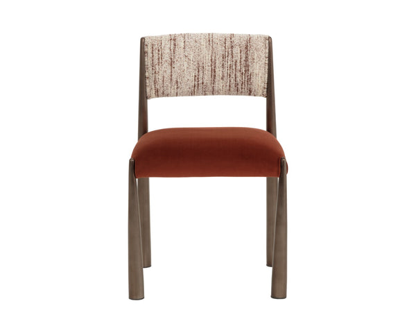 Sunpan BAYARD Dining Chair - Two-Tone Terri Nutmeg & Meg Rust Upholstery with Dark Bronze Metal Legs 112687