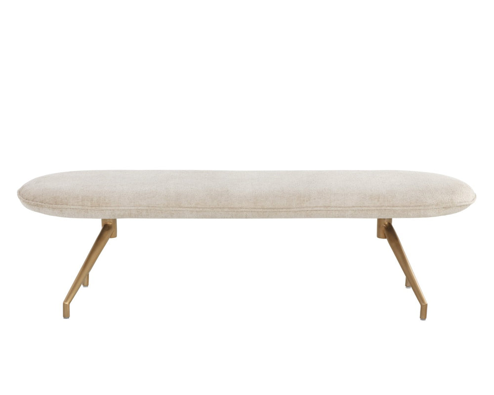 Sunpan ELOWEN Elegant Oval Bench in Bergen Taupe with Antique Brass Base for Modern Spaces & Versatile Use 108527