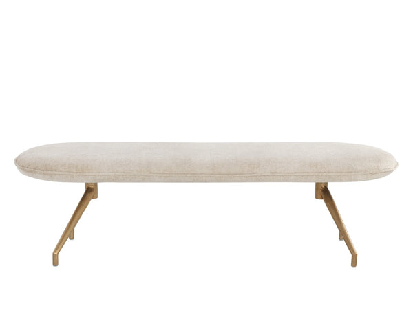 Sunpan ELOWEN Elegant Oval Bench in Bergen Taupe with Antique Brass Base for Modern Spaces & Versatile Use 108527