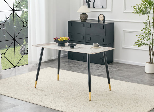 English Elm Modern Sintered Stone Rectangular Dining Table with Metal Legs for Four Seats Light Beige W3493S00013