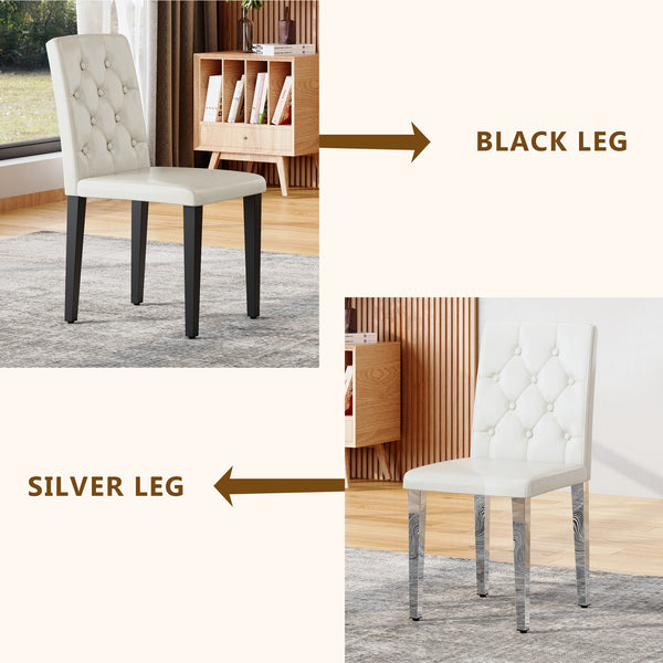 English Elm 4-pack PU dining chairs with ergonomic buckle backrest, high-density sponge seat, gold metal legs elegant luxury White+Black W1151P295718