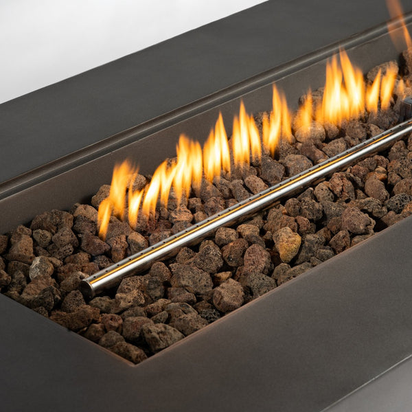 English Elm Outdoor Rectangle Propane Fire Pit Table 60" Modern Dark Gray 60,000 BTU Magnesium Oxide With Cover W3016P233627