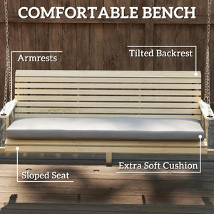 English Elm Chic Fir Wood Porch Swing Seat for Three with Side Trays and Adjustable Chain Natural Wood T3971P466695