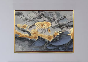 English Elm Golden Cloud In A Frame - Hand-Painted Oil Canvas With Gold Foil For Modern Wall Elegance B030P306694