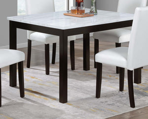 English Elm Modern White and Espresso 5pc Dining Set with Faux Marble Top, Upholstered Faux Leather Chairs, Sleek Finish B011P373217