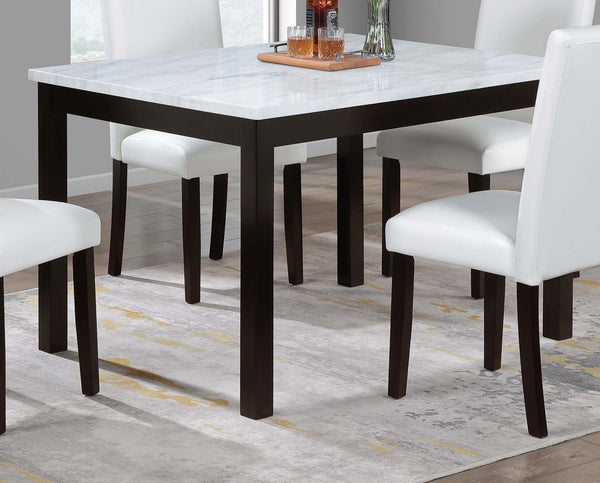 English Elm Modern White and Espresso 5pc Dining Set with Faux Marble Top, Upholstered Faux Leather Chairs, Sleek Finish B011P373217