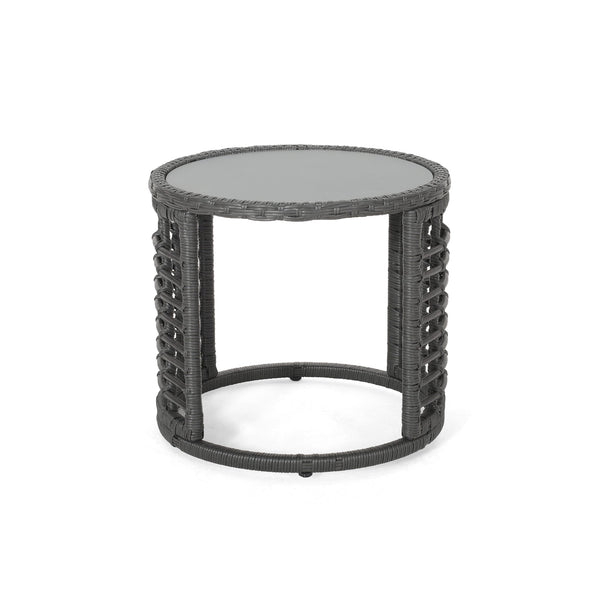 English Elm Christopher Knight Home® - TATIANA Side Table Rattan Accent with Sleek Round Profile, Durable Woven Texture, Compact Design Grey 66027.00GRY