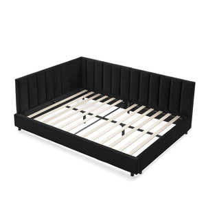 English Elm Full Size Upholstered Tufted Bed Frame In Luxurious Black Velvet - Stylish Sofa Bed With Armrests W487S00331