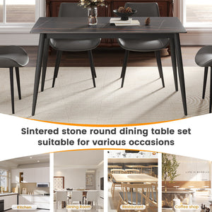 English Elm 55.12" Modern Artificial Stone Dining Table With Black Metal Legs - Seats 6, Easy To Clean & Stylish W1535S00492