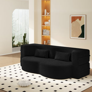 English Elm Modern Corduroy Floor Sofa Foldable Twin Sleeper Foam Filled for Compact Living Spaces Black W1885P435359