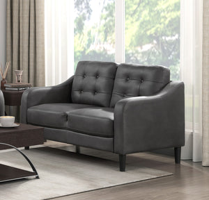 English Elm Gray Polished Microfiber Loveseat with Button Tufting, Contoured Arms & Solid Wood Frame, 54.5" B011P206271
