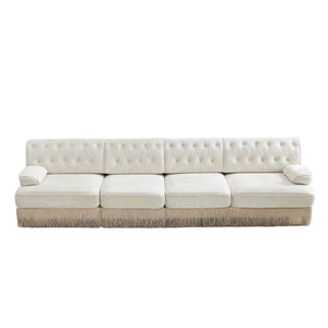 English Elm 135" Modular Chesterfield Sectional Velvet Tufted Sofa with Tassel Skirt for Lounge Rooms Beige W714S01688