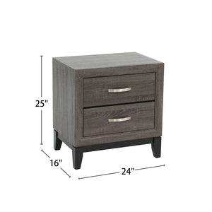 English Elm Two-Tone Wooden Nightstand with Two Drawers, Contemporary Grey Finish, Stylish Bedside Storage and Charm Grey+Black B016P251357
