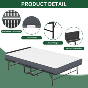 English Elm 75 Inch Rollaway Twin Bed with Memory Foam Mattress Heavy Duty Steel Frame Foldable W2735P425461