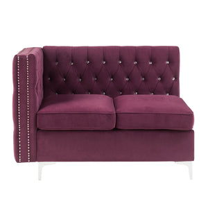 English Elm Burgundy Velvet Tufted Loveseat with Nailhead Trim, Luxe Plush Seating, Faux Fur Pillows Included B062P186541