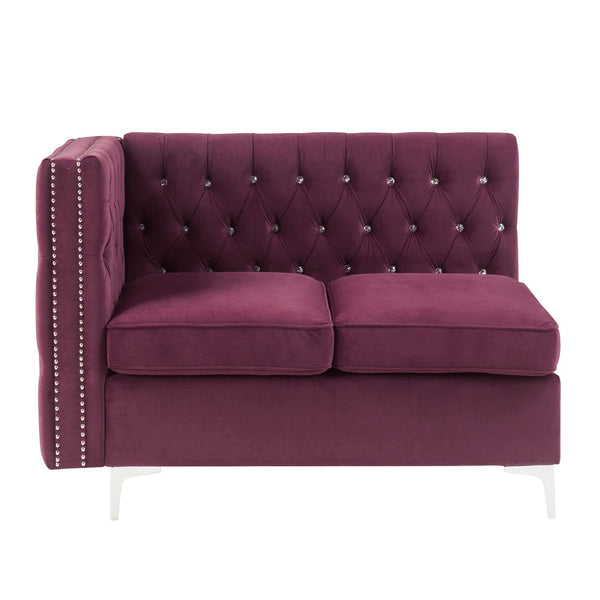English Elm Burgundy Velvet Tufted Loveseat with Nailhead Trim, Luxe Plush Seating, Faux Fur Pillows Included B062P186541