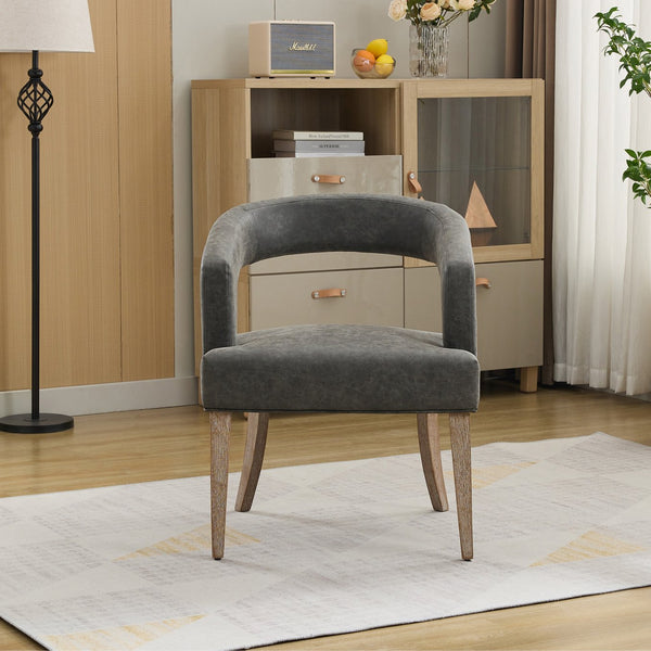 English Elm 25.79" Wide Modern Barrel Accent Chair - Gray Pu Upholstered With Weathered Wood Legs For Any Space W3118P254207