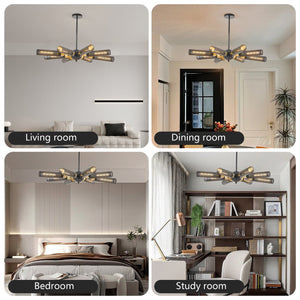 English Elm 34" Modern Industrial Sputnik Chandelier, 8-Light Black & Gold Mesh Shades, Adjustable Height, E26 Fixture for Dining Room Ambiance W1340P233175