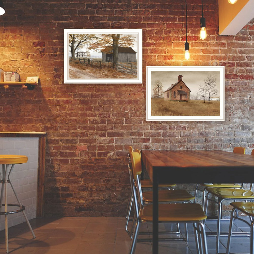 English Elm Trendy Decor 4u Two Piece Framed Country Road Wall Art White Wood Farmhouse Print Set B067P254106