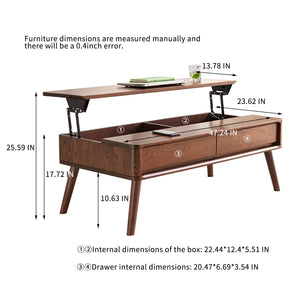 English Elm Elevating Lift-Top Coffee Table - 100% Solid Oak, Walnut Finish, Storage, Easy Assembly, Family-Friendly W1283P251641