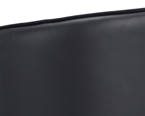 Sunpan Asher Dining Armchair - Modern Barrel Back Design with Black Steel Legs and Elegant Gold Foot Caps Abbington Black / Napa Black