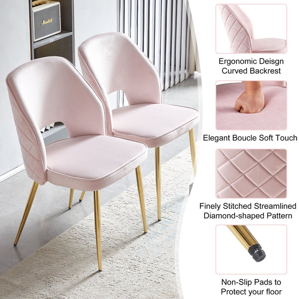 English Elm Pink Velvet Upholstered Dining Chairs with Gold Legs and Hollow Back Set of 2 W1164P271252