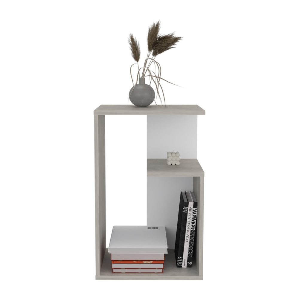 English Elm Side Table 25" H With 2 Open Shelves - Modern Gray Wash Design For Small Spaces & Versatile Use B097P296862-GIGA