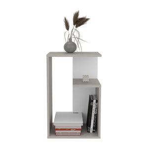 English Elm Side Table 25" H With 2 Open Shelves - Modern Gray Wash Design For Small Spaces & Versatile Use B097P296862-GIGA