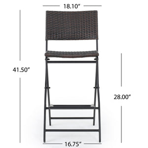 English Elm Outdoor Faux Rattan Folding Barstools Weather Resistant Woven Patio Seating Set N772P427926B