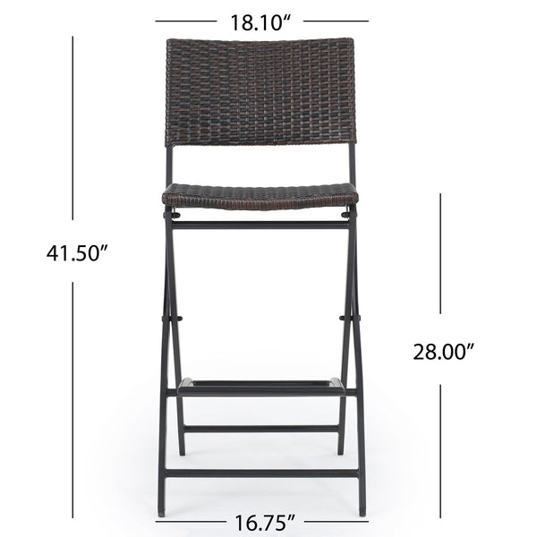 English Elm Outdoor Faux Rattan Folding Barstools Weather Resistant Woven Patio Seating Set N772P427926B