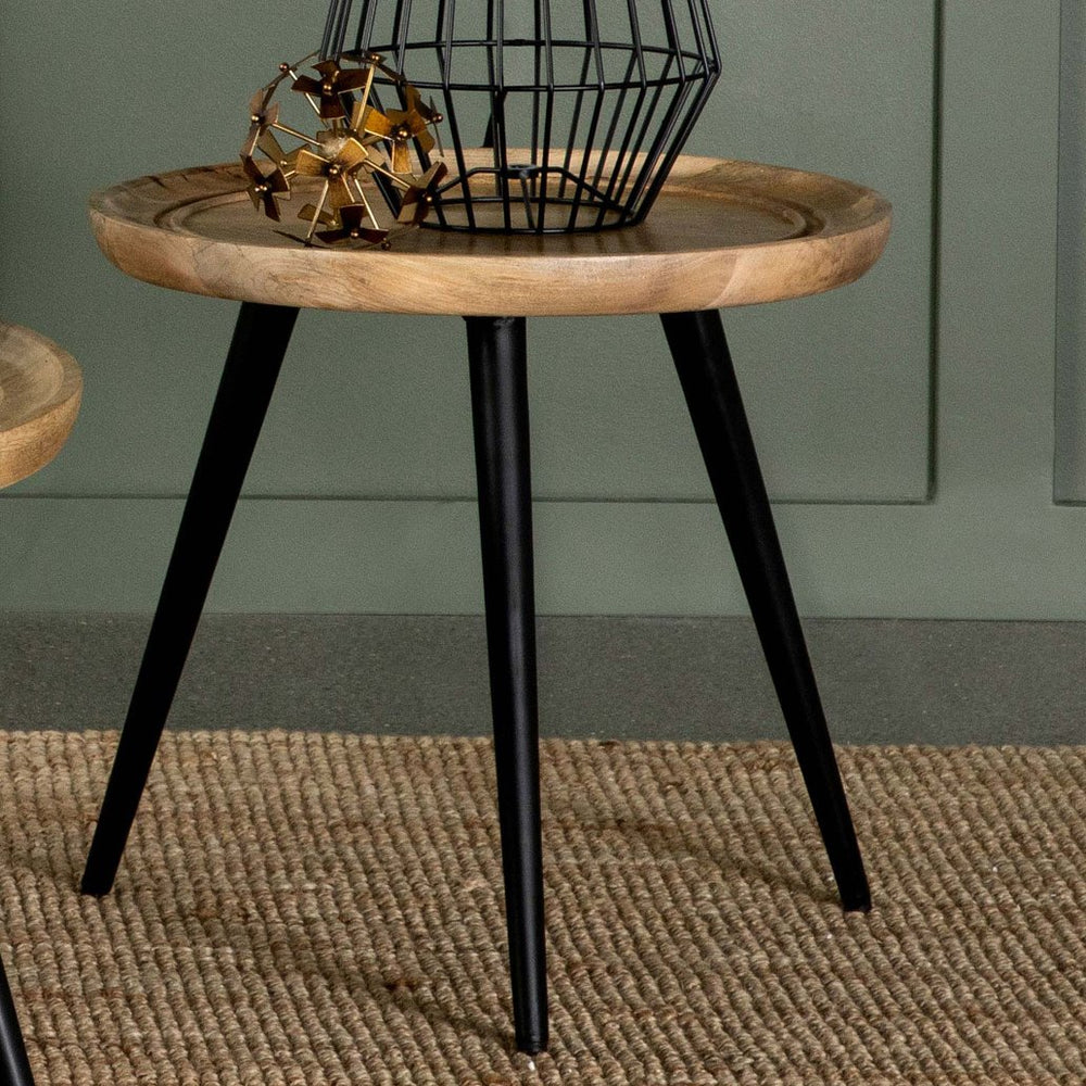 English Elm Zoe Natural Mango Wood Round End Table with Black Tripod Iron Base, 22" Stylish Accent Piece B062P344932