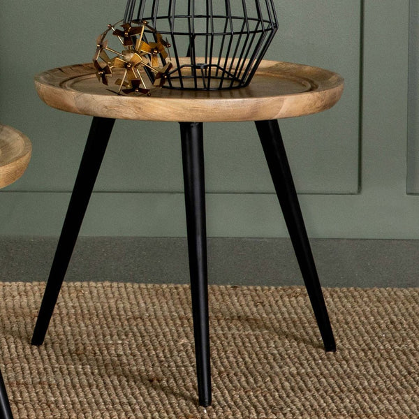 English Elm Zoe Natural Mango Wood Round End Table with Black Tripod Iron Base, 22" Stylish Accent Piece B062P344932