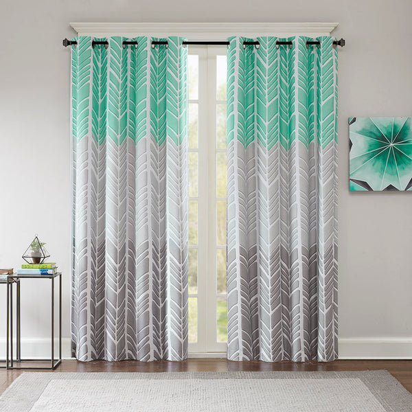 Intelligent Design Adel Casual Printed Total Blackout Curtain Panel ID40-1013 Aqua