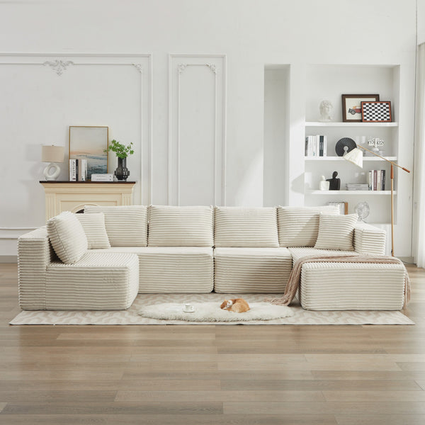 English Elm 106" Cloud Sectional Couch L-Shape With Flexible Right-Facing Chaise In Plush Beige Corduroy Fabric W1143S00025