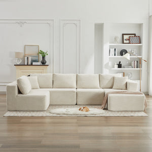 English Elm 106" Plush Corduroy Cloud Sectional Sofa with Right Chaise — Deep Seat, No Assembly, Modern Comfort W1143S00025 W1143S00025