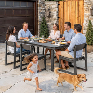 English Elm 7-piece Hdpe Outdoor Dining Set Seats Six with Umbrella Hole All-weather Patio W3566S00009