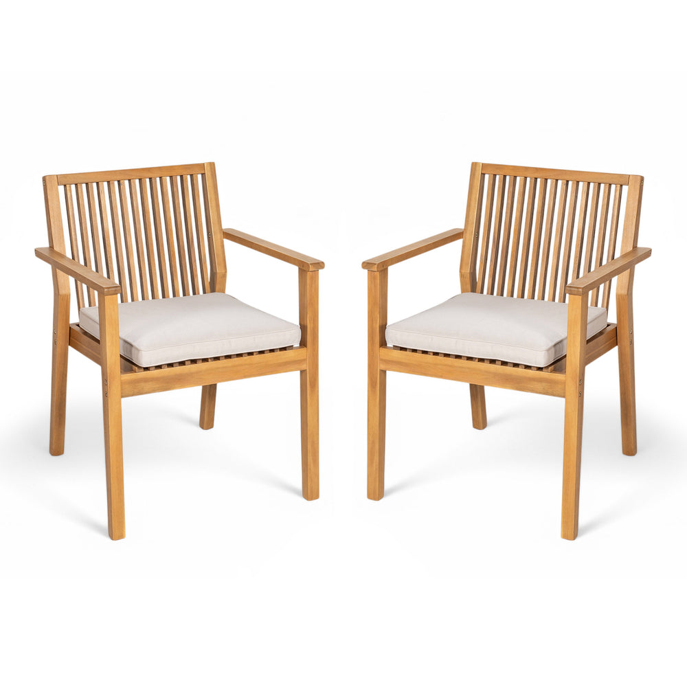 English Elm Christopher Knight Home® - Patio Acacia Wood Dining Chairs Set of 2 with Waterproof Cushions, Ergonomic Armrests, 400 lb Capacity Beige,Natural N779P234497N
