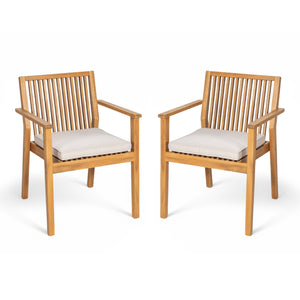 English Elm Christopher Knight Home® - Patio Acacia Wood Dining Chairs Set of 2 with Waterproof Cushions, Ergonomic Armrests, 400 lb Capacity Beige,Natural N779P234497N