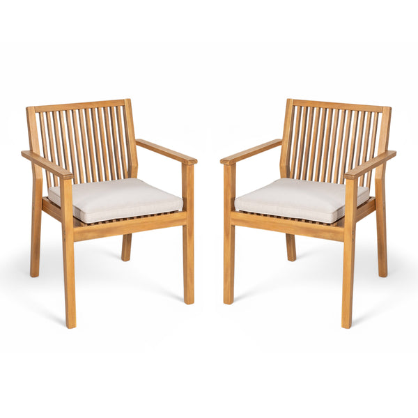 English Elm Christopher Knight Home® - Patio Acacia Wood Dining Chairs Set of 2 with Waterproof Cushions, Ergonomic Armrests, 400 lb Capacity Beige,Natural N779P234497N